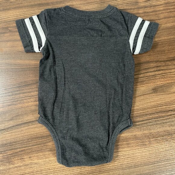 Piccoliny USA Made Gray Baseball Stripes Brooklynite Print One Piece 6-12M - Picture 5 of 7